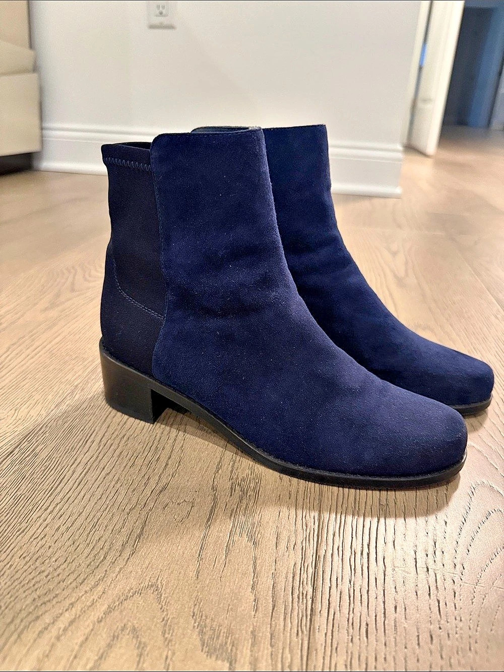 Stuart Weitzman 50 50 Blue Suede Ankle Boots